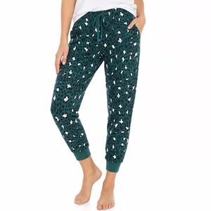 Jenni Intimates Womens Green Leopard Print Cotton Pajama Jogger Pants Size M